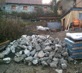 Chalet extension Courchevel stone delivered prior to construction of a stone wall