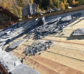 Ste Foy chalet construction roofing in slate in progress