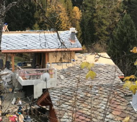 Ste Foy chalet construction slate roof in progress