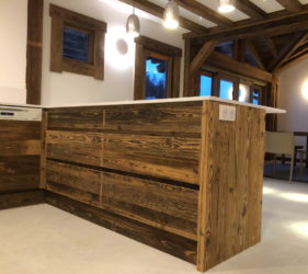 Ste Foy chalet construction bespoke kitchen joinery meleze cupboards