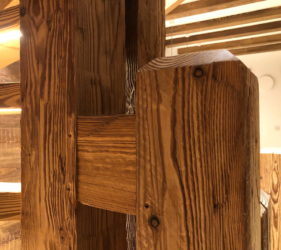 Ste Foy chalet construction interior design wooden newel post detail